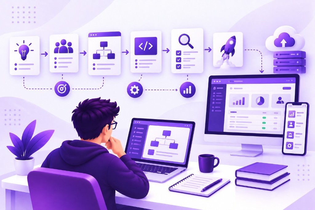 Building a business web application from idea and roles through code, testing, and launch