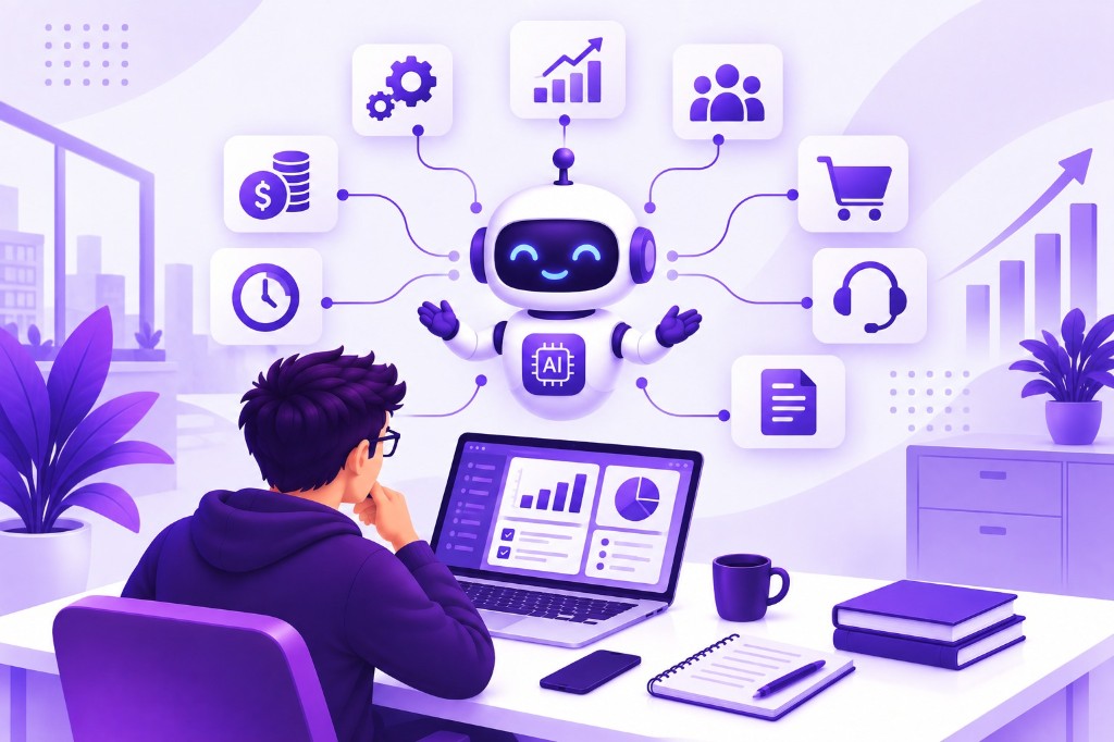 AI assistant improving business operations across finance, analytics, support, and sales