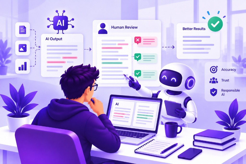Human review refining AI output for accuracy, trust, and responsible results